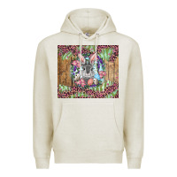 Oatmeal Heather Easter bunny with floral wreath and leopard Premium Hoodie - RanaPortraitStore