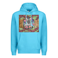 Ocean Blue Easter bunny with floral wreath and leopard Premium Hoodie - RanaPortraitStore