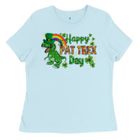 Baby Blue St. Patrick's Happy Pat T-Rex Day with rainbow Ladies Tee - HowdyJamesFarm