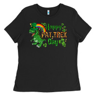 Black St. Patrick's Happy Pat T-Rex Day with rainbow Ladies Tee - HowdyJamesFarm