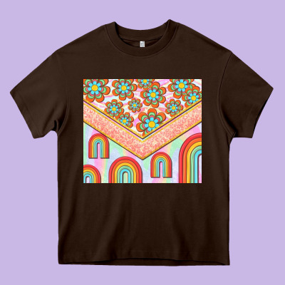 Hippie Rainbow And Daisy Heavy Core Tee Designed By Tumblerdesignbyshophia