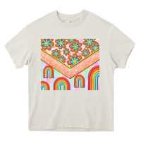 Cream hippie rainbow and daisy Heavy Core Tee - TumblerDesignByShophia