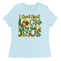 Baby Blue I don't need luck i've got Jesus Ladies Tee - CowGirlArtShop