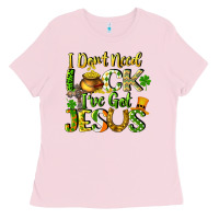 Bubblegum Pink I don't need luck i've got Jesus Ladies Tee - CowGirlArtShop