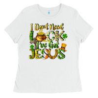 White I don't need luck i've got Jesus Ladies Tee - CowGirlArtShop