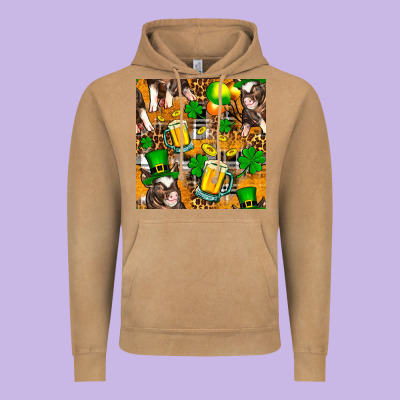 St. Patrick's Day Pig With Beer And Shamrock Seamless Vintage Hoodie Designed By Fadigitalartstudio