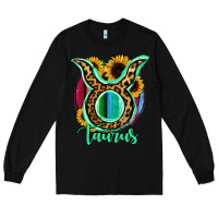 Black Taurus Zodiac Sign Sunflower Leopard Serape Long Sleeve Tee - RanaPortraitStore