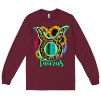 Burgundy Taurus Zodiac Sign Sunflower Leopard Serape Long Sleeve Tee - RanaPortraitStore