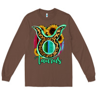 Chestnut Taurus Zodiac Sign Sunflower Leopard Serape Long Sleeve Tee - RanaPortraitStore