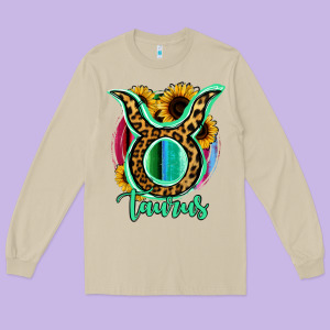 Taurus Zodiac Sign Sunflower Leopard Serape Long Sleeve Tee Designed By Ranaportraitstore