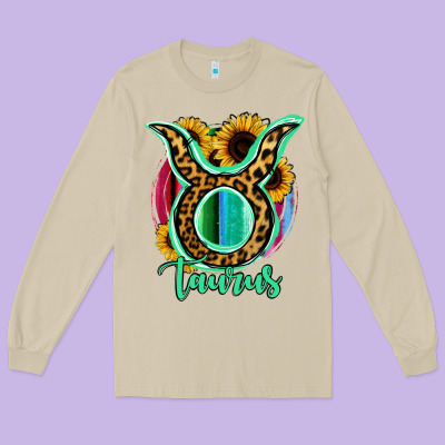 Taurus Zodiac Sign Sunflower Leopard Serape Long Sleeve Tee Designed By Ranaportraitstore