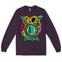 Plum Taurus Zodiac Sign Sunflower Leopard Serape Long Sleeve Tee - RanaPortraitStore