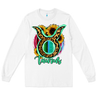 White Taurus Zodiac Sign Sunflower Leopard Serape Long Sleeve Tee - RanaPortraitStore