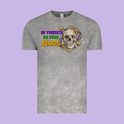 On Tuesdays We Wear Beads Skull Vintage Tee Designed By Fadigitalartstudio