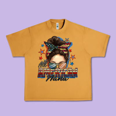 All American Nana Messy Bun Urban Heavy Tee Designed By Fadigitalartstudio