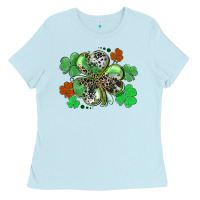 Baby Blue St. Patrick's Day shamrock leopard and cowhide Ladies Tee - CowGirlArtShop