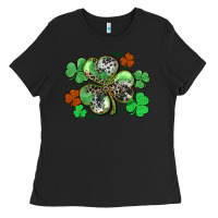 Black St. Patrick's Day shamrock leopard and cowhide Ladies Tee - CowGirlArtShop
