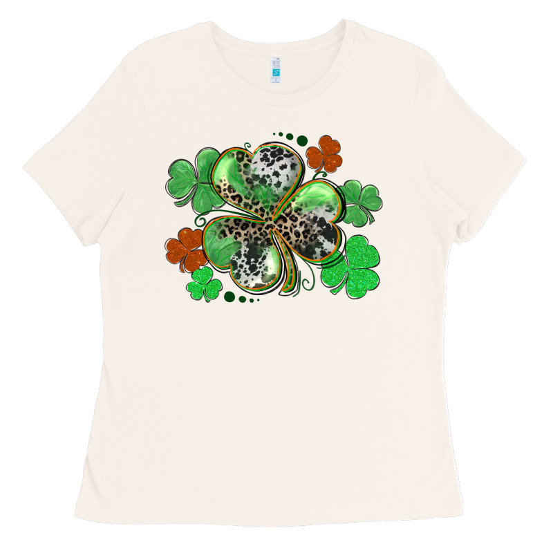 St. Patrick's Day Shamrock Leopard And Cowhide Ladies Tee by CowGirlArtShop | Teevron