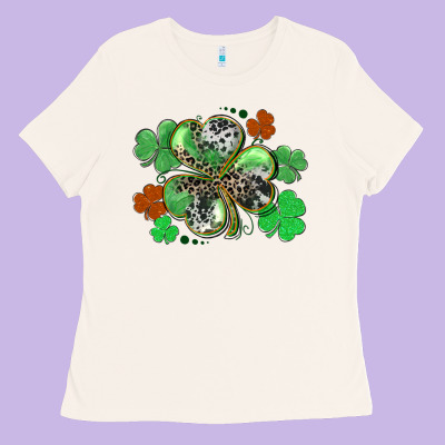 St. Patrick's Day Shamrock Leopard And Cowhide Ladies Tee Designed By Cowgirlartshop