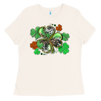 Bone St. Patrick's Day shamrock leopard and cowhide Ladies Tee - CowGirlArtShop