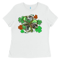 White St. Patrick's Day shamrock leopard and cowhide Ladies Tee - CowGirlArtShop