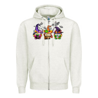 Oatmeal Heather halloween gnomes Zipper Hoodie - AdoDesignShop