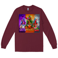 Burgundy happy hallothanksmas Long Sleeve Tee - FaDigitalArtStudio