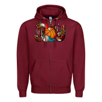 Burgundy joy with basketball and santa's hat Zipper Hoodie - AdoDesignShop