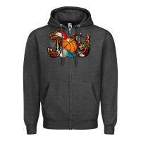 Charcoal Heather joy with basketball and santa's hat Zipper Hoodie - AdoDesignShop