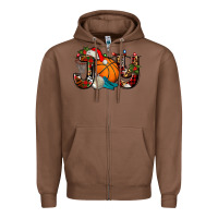 Chestnut joy with basketball and santa's hat Zipper Hoodie - AdoDesignShop