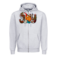 Heather Grey joy with basketball and santa's hat Zipper Hoodie - AdoDesignShop