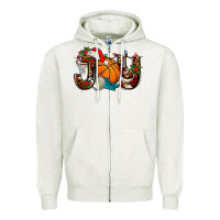 Oatmeal Heather joy with basketball and santa's hat Zipper Hoodie - AdoDesignShop