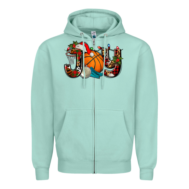 Joy With Basketball And Santa's Hat Zipper Hoodie by AdoDesignShop | Teevron
