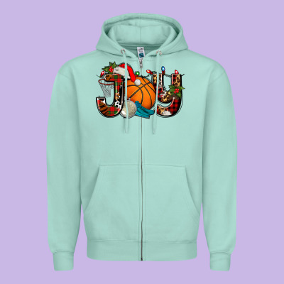 Joy With Basketball And Santa's Hat Zipper Hoodie Designed By Adodesignshop
