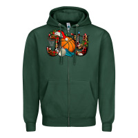 Sports Green joy with basketball and santa's hat Zipper Hoodie - AdoDesignShop