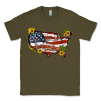 Army Green usa map with sunflower and cactus Classic Tee - Artiststas