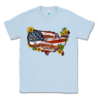 Dusty Blue usa map with sunflower and cactus Classic Tee - Artiststas