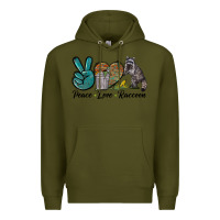 Army Green Peace love raccoon Premium Hoodie - LillyAllenDesigns