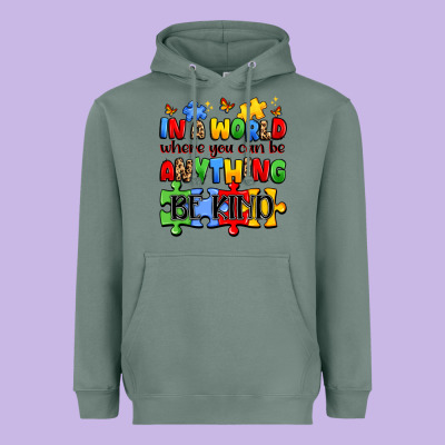 In A World Where You Can Be Anything Be Kind Heavyweight Hoodie Designed By Jahusdesignshop