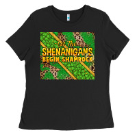 Black Let the shenanigans begin shamrock tumbler Ladies Tee - HowdyJamesFarm
