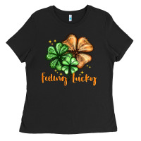 Black Feeling lucky with clover Ladies Tee - HowdyJamesFarm