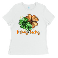 White Feeling lucky with clover Ladies Tee - HowdyJamesFarm