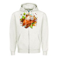 Oatmeal Heather pumpkin pie with daisies and cinnamon Zipper Hoodie - AdoDesignShop