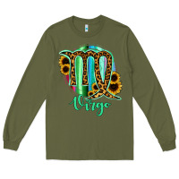 Army Green Virgo Zodiac Sign Sunflower Leopard Serape Long Sleeve Tee - RanaPortraitStore