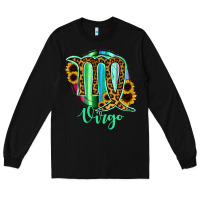 Black Virgo Zodiac Sign Sunflower Leopard Serape Long Sleeve Tee - RanaPortraitStore