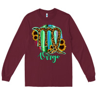 Burgundy Virgo Zodiac Sign Sunflower Leopard Serape Long Sleeve Tee - RanaPortraitStore