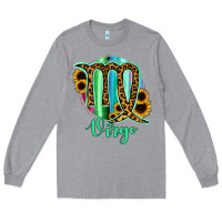 Heather Grey Virgo Zodiac Sign Sunflower Leopard Serape Long Sleeve Tee - RanaPortraitStore
