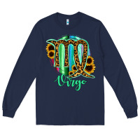Navy Virgo Zodiac Sign Sunflower Leopard Serape Long Sleeve Tee - RanaPortraitStore