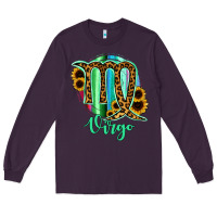 Plum Virgo Zodiac Sign Sunflower Leopard Serape Long Sleeve Tee - RanaPortraitStore