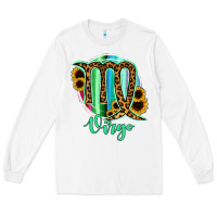 White Virgo Zodiac Sign Sunflower Leopard Serape Long Sleeve Tee - RanaPortraitStore
